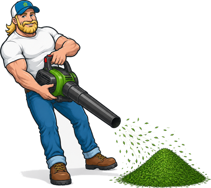 Billy blowing leaves