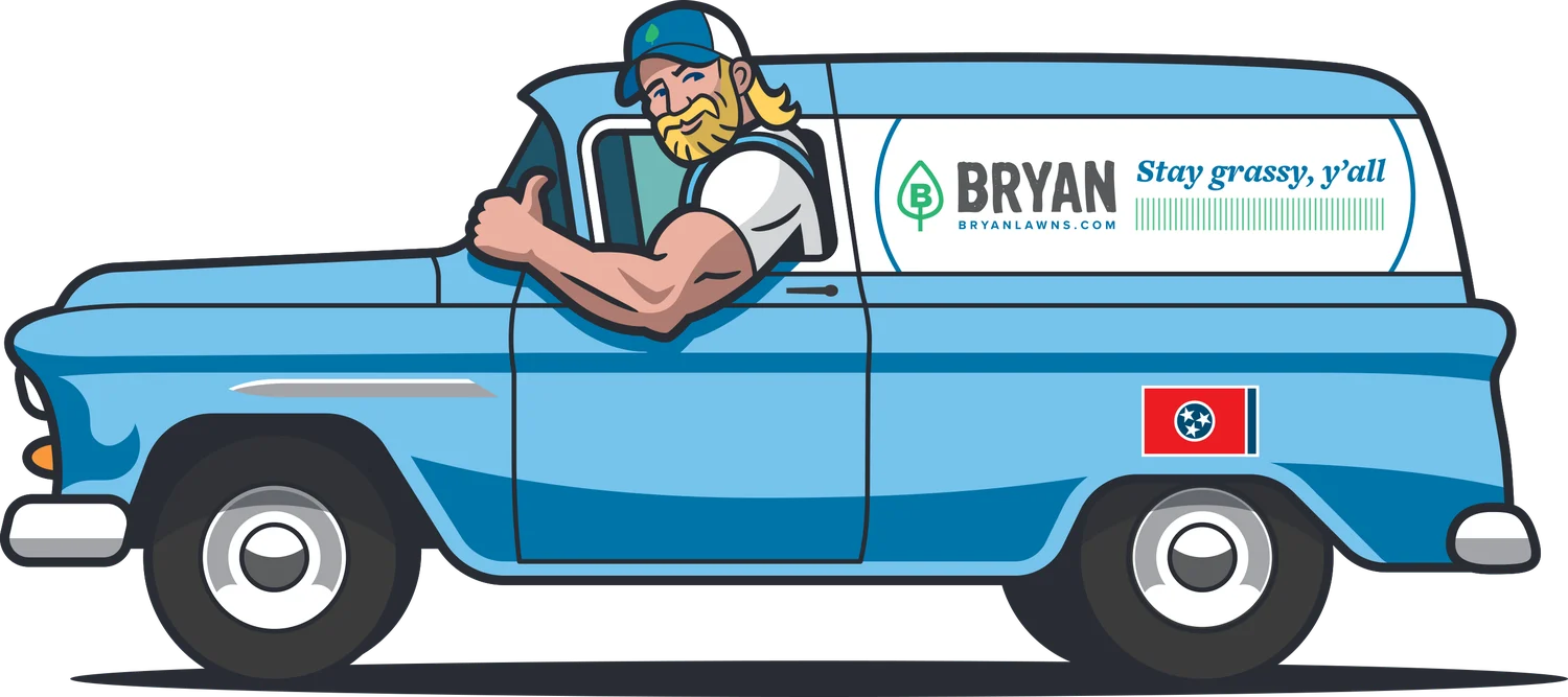 Billy in the Bryan Lawn Care truck