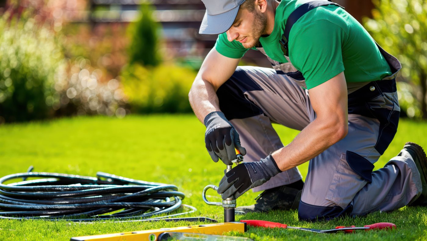Sprinkler system running on a Nashville lawn
