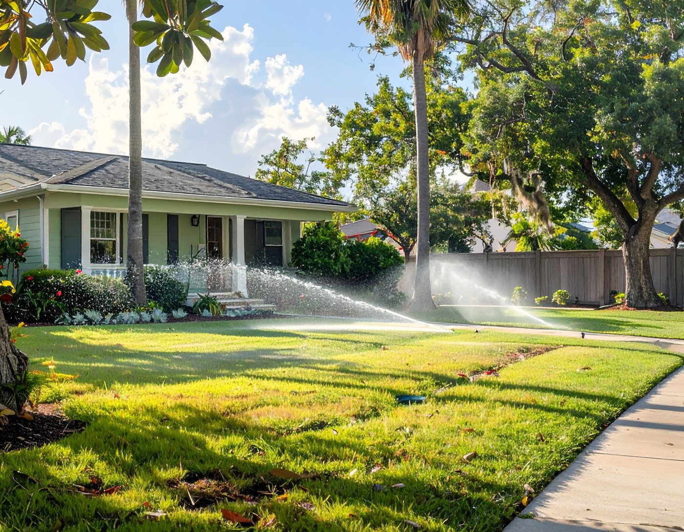 Irrigation system running across a Nashville lawn
